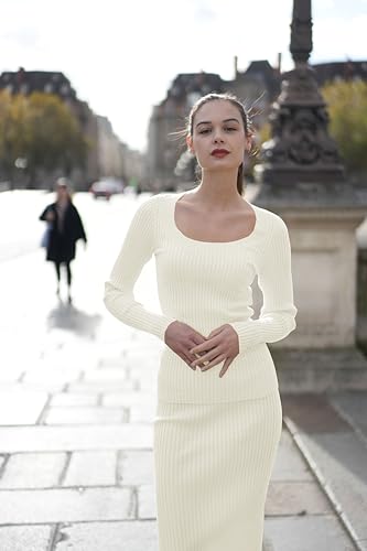 v28 Women Scoop Neck U-Neck Knit Long Sleeve Slim Fit Ribbed Sweater Tops2