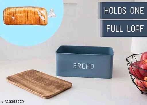 Image of Metal Bread Box Set | Airtight Bread Storange Box For Kitchen Bread Dispenser Food Grade Storage Box with Wooden Lid - 4 litre