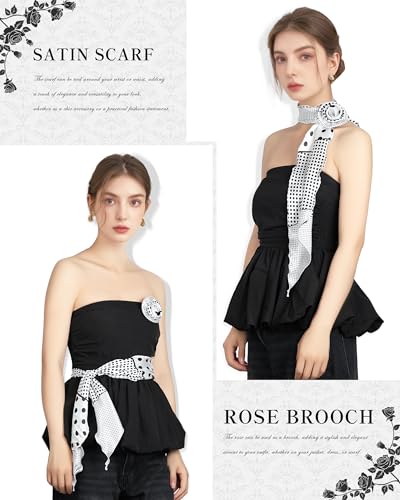 Satin Scarf for Women, Removable Flower Like Silk Neck Scarf Light Soft Rose Silky Scarves Neckerchief Hair Band4