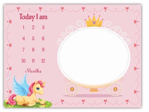 Image of Baby Monthly Milestone Blanket | 1-12 Months | Soft All-Season AC Blanket | Ideal for Newborn Boys & Girls | Perfect Growth Tracker & Photoshoot Prop with Unicorn Theme | 120x90 cm
