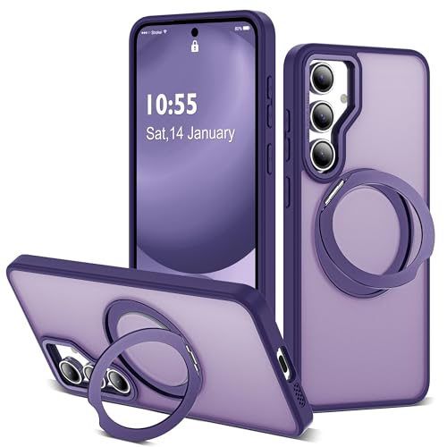 Image of for Samsung Galaxy S24 FE Case with 360 Rotatable Magnetic Ring Stand Compatible with Mag-Safe Military Protection Shockproof Matte Translucent Phone Cases for S24 FE,Dark Purple