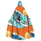 HUIKGIER Capa con capucha de Halloween con estampado de surfista hawaiano en ondulado, capa multiusos para mujeres y hombres, fiesta temática de carnaval, cosplay