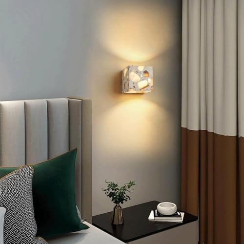 Lámpara japonesa de pared con forma de cubo y luz nocturna de piedra para mesita de noche 3