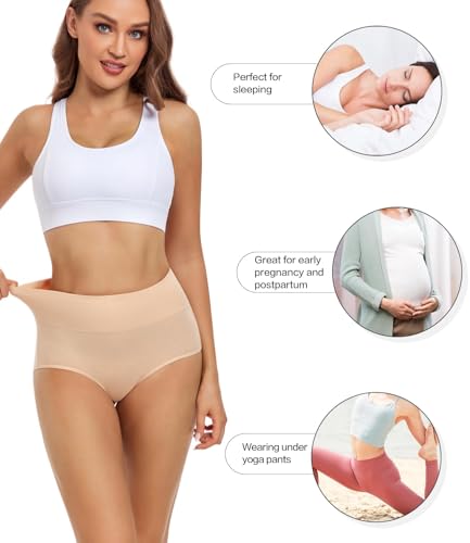 wirarpa Women's Cotton Postpartum Underwear High Waisted Ladies Panties Full Coverage Briefs 4 Pack Beige 5X-Large - Thumbnail 4