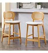 chairus Rotin Tabourets de Bar Lot de 2 en Fausse Fourrure Chaises Bar Cuisine Chaise Haute pour ...