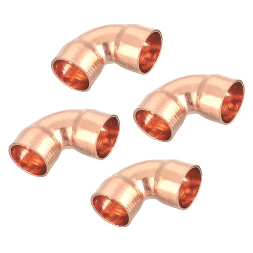 sourcing map 4 Pcs 0.5 inch 90 Degree Elbow Short-Turn Copper Pipe Fitting Connector with Sweat Solder Connection for Plumbing, 0.98x0.98inch