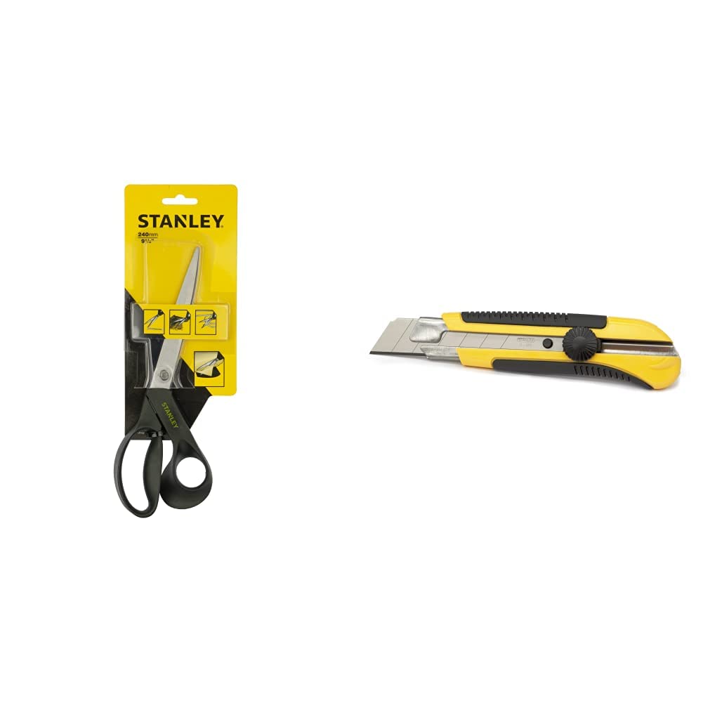 Cutter 25mm Stanley à blocage de lame sécurisé et ciseaux de cuisine ou atelier 240mm