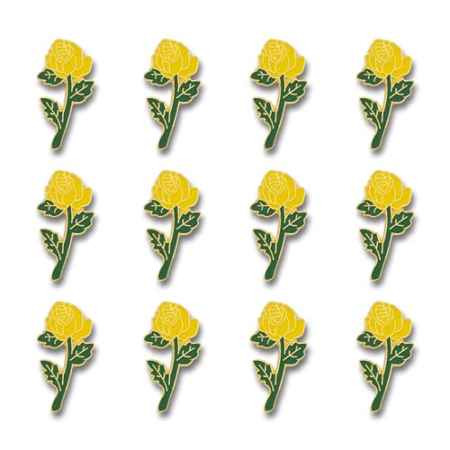SHOP AWARDS AND GIFTS Yellow Rose Flower Enamel Metal Lapel Pin, Retro Pins for Clothes, Bulk Pack of 12, Poly Bagged, 7/8 Inch