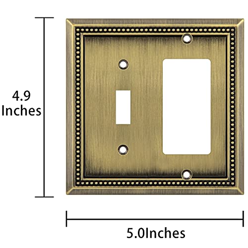 Image of Henne Bery Sunken Pearls Heavy Duty Decorative Wall Plate Switch Plate Outlet Cover (Toggle /Decorator, Antique Brass)