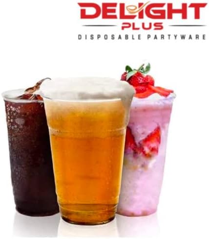 Delight Plus - Half Pint Plastic Disposable Clear Glasses x 50 10oz (284ml) - Plastic Cups Party Glasses Beer Wine Champagne Large Half Cups for Cocktails Like tumblers Recycle Drinking Glass