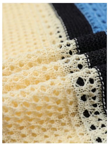 Verdusa Blusa masculina de malha de manga curta com gola vazada Color Block, Azul, M