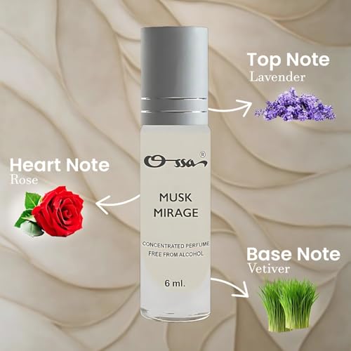 Image of Ossa Musk Mirage Concentrated Perfume 6ml | Alcohol Free Roll On Attar For Men And Women | Premium Long Lasting Unisex Fragrance With Sandalwood & Vetiver | Exquisite Scent for All-Day Enjoyment