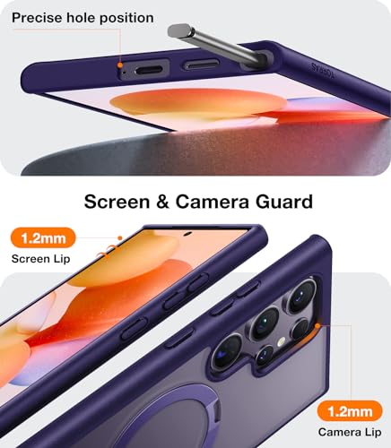 Image of TORRAS 360Spin Magnetic Stand for Samsung Galaxy S24 Ultra Case, Compatible with Magsafe, Shockproof Military Grade Protective Slim Galaxy S24 Ultra Phone Case with Kickstand & Ring Holder, Purple