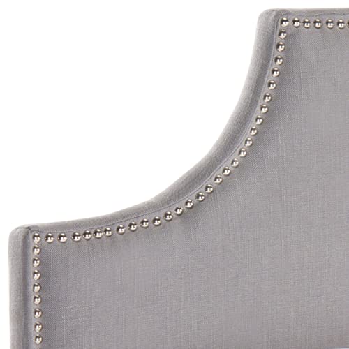 Safavieh Hallmar Arctic Grey Upholstered Arched Headboard - Silver Nailhead (King) #TOP3