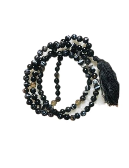 Blustone Captivating Thread Knotted Sulemani Mala Original Certified काला हकीक की माला Round Shaped 108 Beads Precious Black Hakik Mala Used to Count Repetitions of Mantras or Fashion Purpose