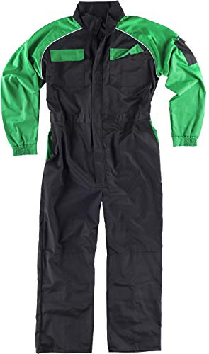 WorkTeam Buzo Recto con Cuello de Tira, Mangas y Detalles bicolores, Mono de Trabajo. Hombre Negro+Verde Pistacho 56