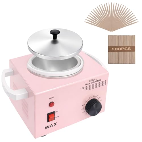 Image of Electric Wax Warmer Machine for Body Hair Removal Hot SPA Aluminum Heater with Wooden Wax Sticks-Single Pot (Pink)