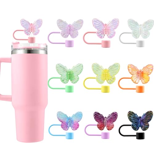 SEMATA 9PCS Cute Butterfly Straw Cover Cap for Stanley Cup Accessories