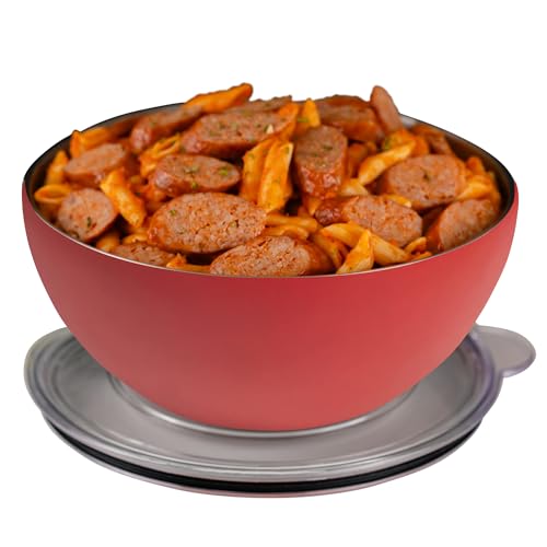 served Premium Large Serving Bowl with Double-Walled Lid 100oz 3qt - Keep Food Hot or Cold for Hours with our Vacuum-Insulated, Double-Walled, Copper-Lined Stainless Steel Serving Bowl (Strawberry)