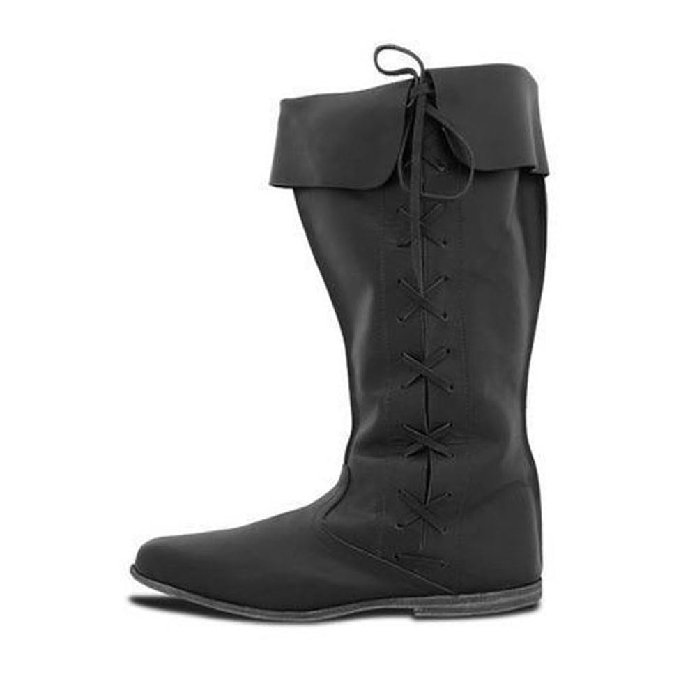 Herrenstiefel für Erwachsene, mittelalterliche Wikingerstiefel aus PU-Leder, mit seitlicher Schnürung, Renaissance-Stiefel für Festivals, Cosplay