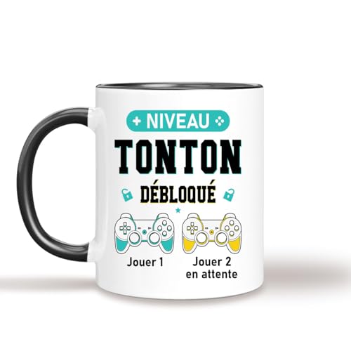 HALUMI Mug Futur Tonton Tasse Originale Geek Niveau Tonton Débloqué Idée Cadeau Humour Pour Super Oncle Noël Anniversaire Annonce Grossesse Enceinte Homme Frère Mug En Ceramique Bicolore 330ml 440ml