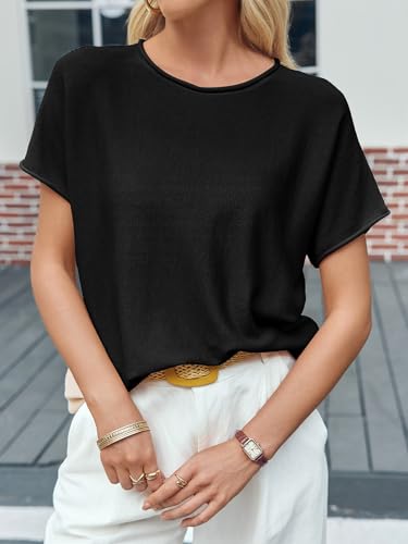 Saodimallsu Womens Short Sleeve Sweater Tops Basic Lightweight Casual Crewneck Summer Loose Fit Knit Tees Shirts2