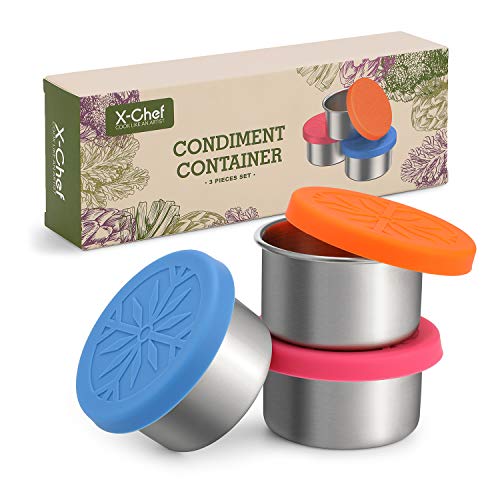 X-Chef Salad Dressing Containers Set, 3X1.7oz, Small Condiment Containers with Silicone Lids, Leakproof