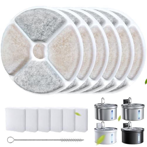 Ellenpent 6 filtri per fontana d'acqua e 6 pompe spugne di ricambio compatibili con FeelNeedy FN-W08L e FN-W06 Catzefontana-6 filtri+6 spugne+1 pompa spazzola
