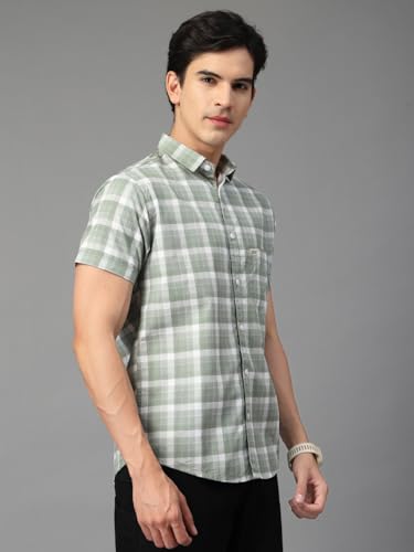 Image of Majestic Man Men's Slim Fit Premium Pure Cotton Plaid Check Half Sleeve Casual Shirt