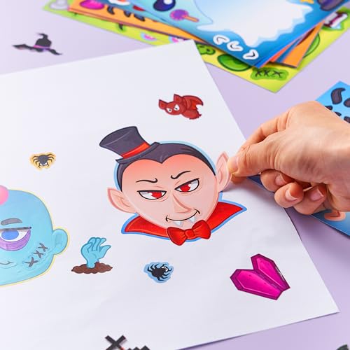 Image of JOYIN 36 PCS Halloween Make-a-face Sticker Sheet, Kids Party Favor Craft Supplies, Make Your Own Characters Stickers with Vampire, Witch, Frankenstein, Ghost, Halloween Goodies Class Activities Game