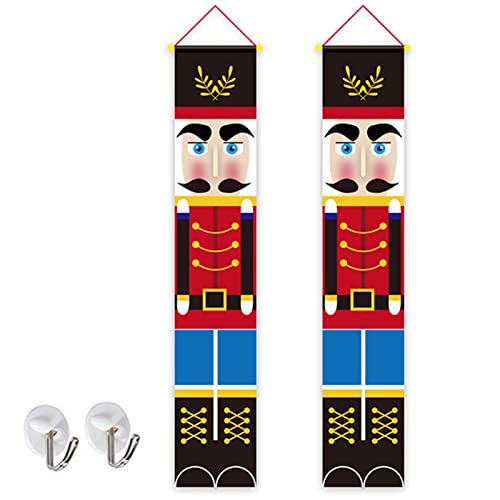 Hpamba Decoración Navideña de Cascanueces Puerta Pancartas Navideñas Porche de Bienvenida Feliz Banners Colgantes de Puerta Interior Banner de Navidad para Colgar Puerta Principal Colgante Vacaciones Cover