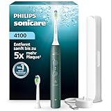 Philips Sonicare Series 4100 Elektrische Zahnbürste – Schallzahnbürste mit Drucksensor, 4 Putzeinstellungen, EasyStart, SmarTimer, 21 Tg. Laufzeit, Reiseetui, Dunkelgrün, HX4042/46, [Neu]