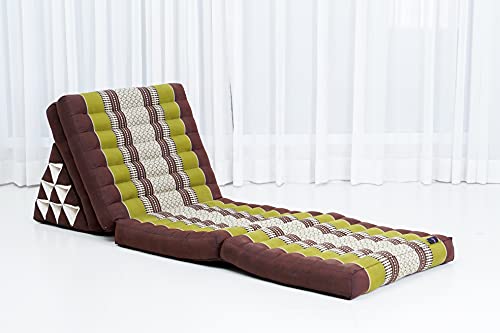 Image of Leewadee 4-Fold Mat with Triangle Cushion - Firm TV Pillow, Foldable Mattress with Cushion Made of Eco-Friendly Kapok, 89 x 20 inches, Brown Green