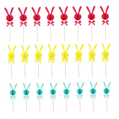 Hilai Decoraciones de Huevos de Pascua, 24pcs Decoraciones de Pastel de Conejo Orejas de Conejito de Panal
