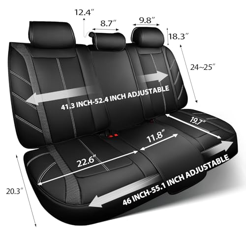 Image of CAR PASS Luxury Faux Leather Back Rear Seat Covers, Waterproof Anti Slip Carbon Fiber Seat Bench Cushion Breathable Sporty Backseat Row Protector Universal Fit for Sedans SUVs Vans Trucks,Solid Black
