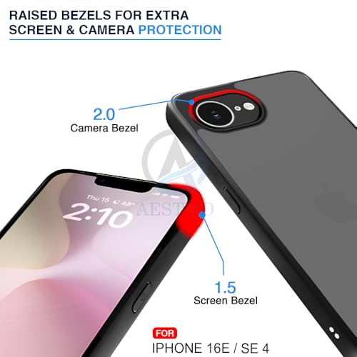 Image of AESTMO iPhone 16E / SE 4 Back Cover | 360 Protection | Matte Frosted Hard Back Translucent | Bumper Case for iPhone 16E / SE 4 (Smoke Black Matte PC+Black TPU Bumber)