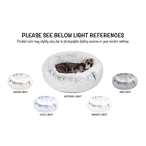 Friends Forever Coco Donut Dog Bed, Soft Faux Fur Cat Couch For Indoor Pet, Fluffy Calming Plush Shag, Round Raised Rim Bolster Cushion, Machine Washable Cuddler, Self Warming, 23X23, Ivory #TOP5