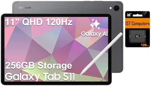 Samsung Galaxy Tab S11 AI Tablet, 11" 120Hz AMOLED 2X, 256GB Storage (128GB+128GB SD Card), 12GB RAM, S Pen, 2K+ Touchscreen, Lightweight, Slim Tablet,18-Hr Battery Life, 13MP+12MP Camera, SM-X730