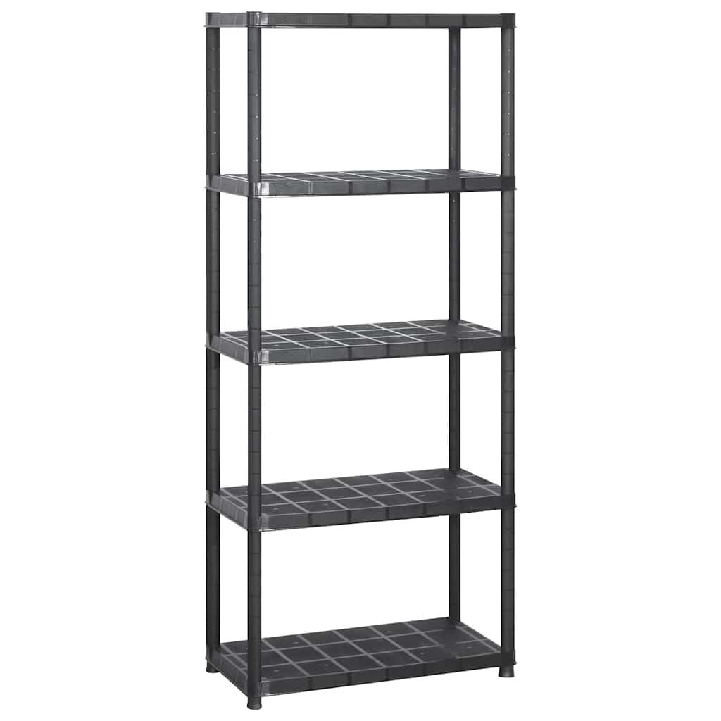 Estantería de almacenamiento con 5 estantes, 71 x 38 x 170 cm, plástico negro, estantería de pie para salón, sótano y despensa