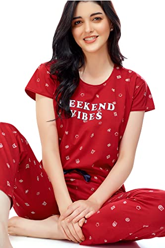 Image of ZEYO Women's Cotton Cactus Printed Night Suit Set of Top & Pajama Set 5293 (Available in Plus Size)