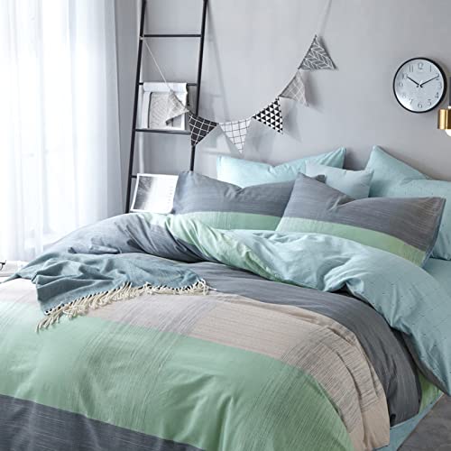 Highbuy HBF190402T Twin Duvet Cover Set Soft Cotton Kids Grey Green Stripe Comforter Cover Twin Men And Women 3 Pieces Geometric Grid Bedding Sets Comforter Duvet Cover Set thumb #1