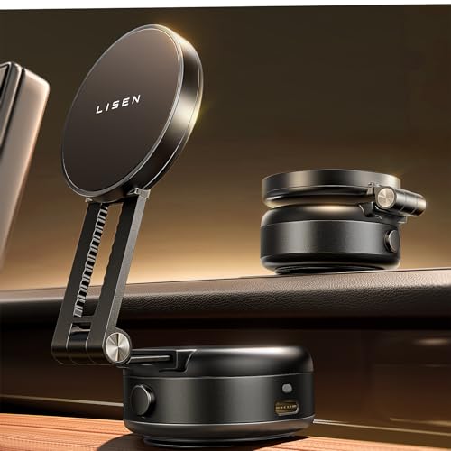 LISEN Electric Suction Cup Phone Mount, Vacuum Electric Suction Cup Phone Mount, for MagSafe Magnetic Suction Mount for iPhone 16/15/14/13/12,Black