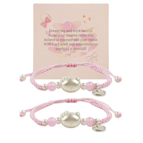 Lucky Cat Bracelet Cute Kitten Charm Adjustable String for Women Couples/Friendship Matching Bracelets kitty Bracelets Set Valentine's Day Birthday Jewelry