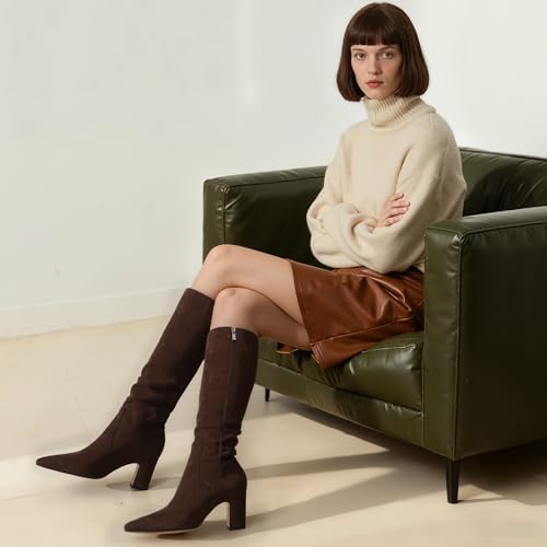 Image of VIUGJNEX Knee High Boots Pointed Toe Chunky Heel Tall Boots for Women | Comfortable 3.15-Inch Block Heel, Dressy Boots for Fall & Winter, Side Zipper for Easy Wear, Versatile Fashion Style