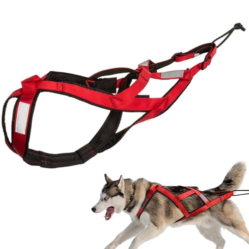 Zuggeschirr für Hunde | Ultra-Robust & Reflektierend | Aktivgurt für Schlittenhunde, Sport & Training | Komfortabel & Ausgezeichnet(Rot,L)