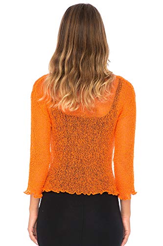 Back From Bali Womens Lightweight Knit Cardigan Shrug Lite Sheer Happy Orange #TOP1