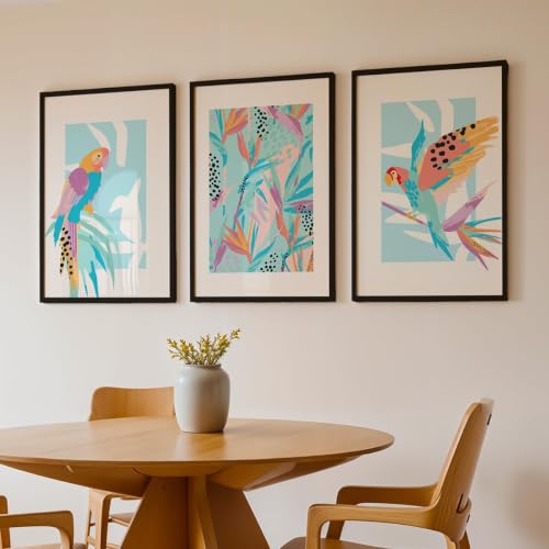Image of NoWorries Perrot tropical art wall painting for home decoration, Set of 3 Wall decor frames for living room and bedroom (Tropical pattern) (Theme-illustration) (Art-4, 10x13inch)