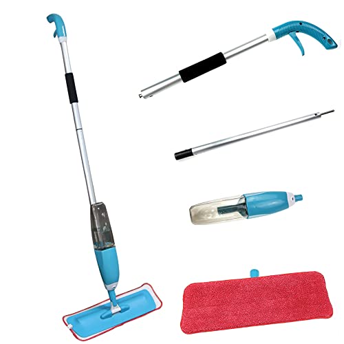 MINGYI Scopa Lava Pavimento 2 in 1, mocio piatto con vaporizzatore 500 ml, scopa mocio spray, scopa a spruzzo piatta in microfibra, 127 cm, blu