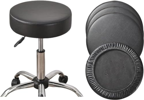 HAOYONG Round Bar Stool Covers Set of 4 Waterproof PU Barstool Seat Covers Stretch Barstool Slipcovers Bar Chair Covers with Non Slip Bottom for 15-18 Inch (Black, Set of 4)