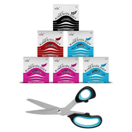 Nasara Kinesiologie Tape - 6er Set Sport-Tape (5m x 5cm) mit Bexfield Tape-Schere